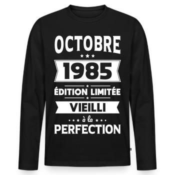 Anniversaire 40 ans - Octobre 1985 Perfection - T-shirt manches longues Premium bio Homme - noir - Devant - Nico (187cm)