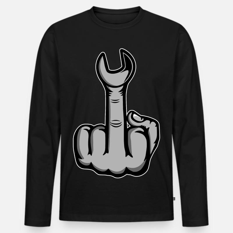 Mittelfinger Stinkerfinger Schraubschlüssel - Männer Premium Bio Langarmshirt - Schwarz