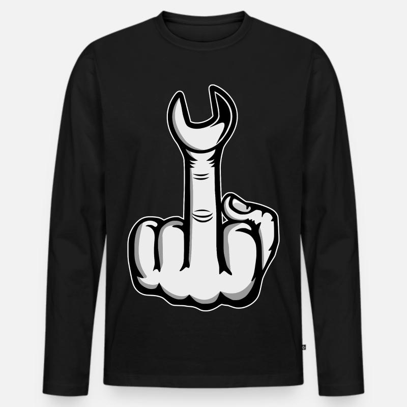 Mittelfinger Stinkerfinger Schraubenschluessel - Männer Premium Bio Langarmshirt - Schwarz