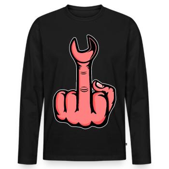 Mittelfinger Stinkefinger Schraubschlüssel Design - Männer Premium Bio Langarmshirt - Schwarz - Vorne - Nico (187cm)