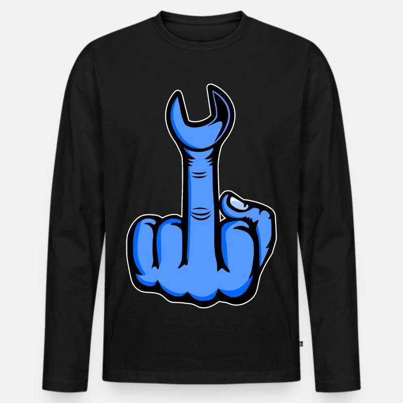 Blauer Mittelfinger mit Schraubenschlüssel - Männer Premium Bio Langarmshirt - Schwarz