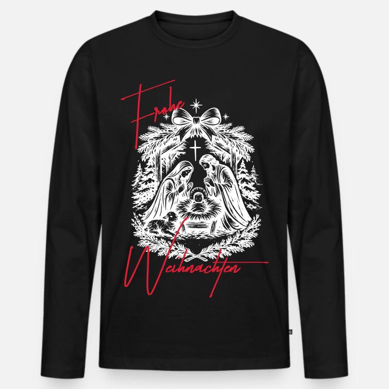 Weihnachtskrippe Schwarz Weiß - Männer Premium Bio Langarmshirt - Schwarz