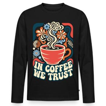 In Coffee We Trust Retro Kaffee - Männer Premium Bio Langarmshirt - Schwarz - Vorne - Nico (187cm)