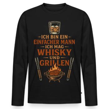 Ich mag Whisky und Grillen - Männer Premium Bio Langarmshirt - Schwarz - Vorne - Nico (187cm)
