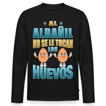 Der Maurer bekommt die Eier nicht - Männer Premium Bio Langarmshirt - Schwarz - Vorne - Nico (187cm)