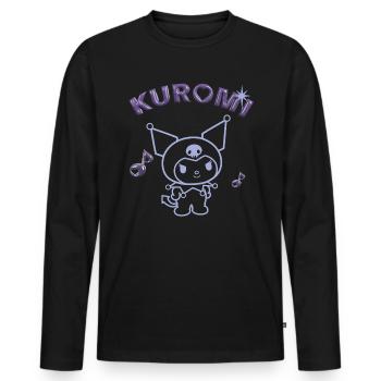 Kuromi Outline Design Mit Lila Chrome Schriftzug - Männer Premium Bio Langarmshirt - Schwarz - Vorne - Nico (187cm)