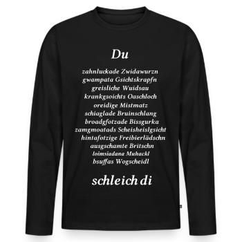 lustige bayerische Schimpfwörter - Männer Premium Bio Langarmshirt - Schwarz - Vorne - Nico (187cm)