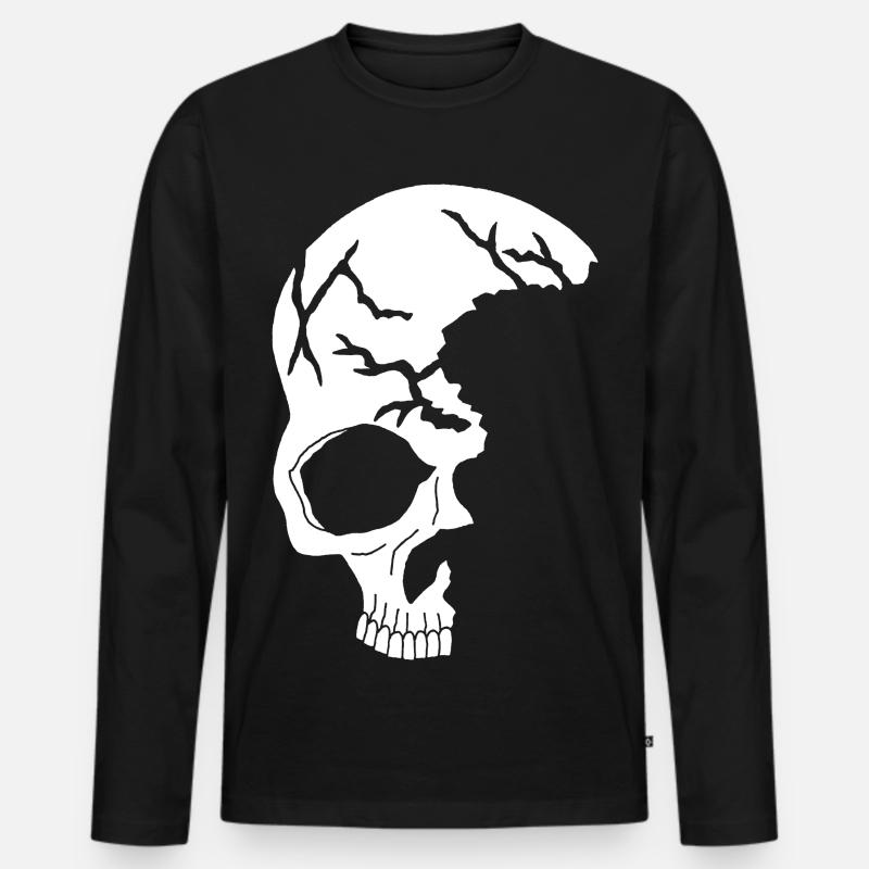 weißer Halbschädel - Männer Premium Bio Langarmshirt - Schwarz