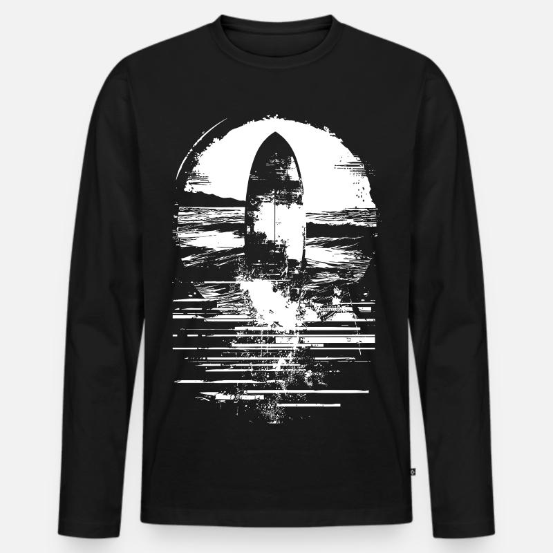Surfbrett Zeichnung - Männer Premium Bio Langarmshirt - Schwarz