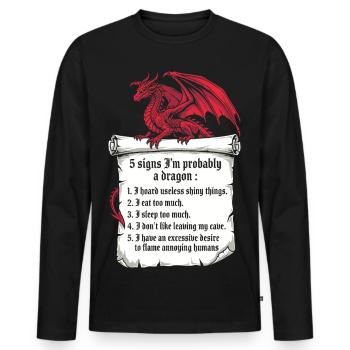 5 Anzeichen, dass ich wahrscheinlich ein Drachenliebhaber bin - Männer Premium Bio Langarmshirt - Schwarz - Vorne - Nico (187cm)