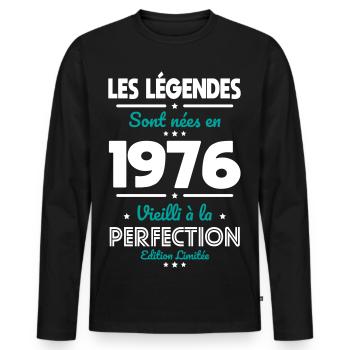 1976 – Legends – Perfekt gereift - Männer Premium Bio Langarmshirt - Schwarz - Vorne - Nico (187cm)