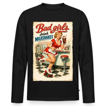 Pin-up bad girls boivent des milkshakes : style diner des années 50 - T-shirt manches longues Premium bio Homme - noir - Devant - Nico (187cm)