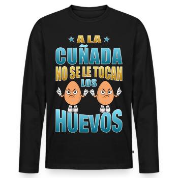 La belle-sœur ne touche pas ses couilles - T-shirt manches longues Premium bio Homme - noir - Devant - Nico (187cm)
