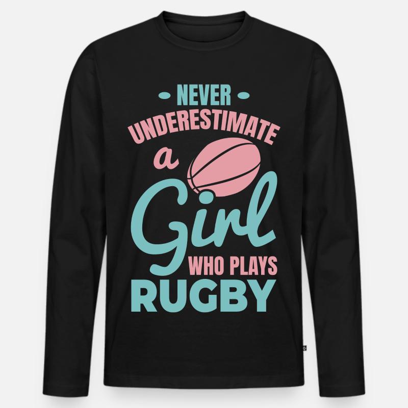 Rugby Spieler Mädchen - Männer Premium Bio Langarmshirt - Schwarz