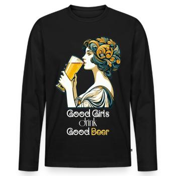 Bonne fille boire bonne bière cadeau - T-shirt manches longues Premium bio Homme - noir - Devant - Nico (187cm)