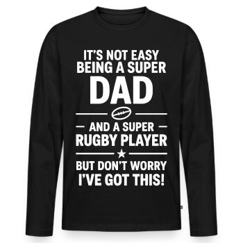 Super Papa Rugby Lustiges Vatergeschenk - Männer Premium Bio Langarmshirt - Schwarz - Vorne - Nico (187cm)