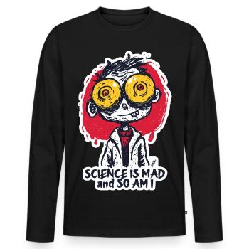 Wide-Eyed Mad Scientist Sticker - Men's Premium Organic Long Sleeve Shirt - black - Front - Nico (187cm)