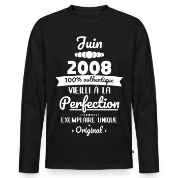 Anniversaire 18 ans - Juin 2008 Original - T-shirt manches longues Premium bio Homme - noir - Devant - Nico (187cm)