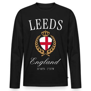 Leeds England Wappen Krone – Reise Souvenir - Männer Premium Bio Langarmshirt - Schwarz - Vorne - Nico (187cm)