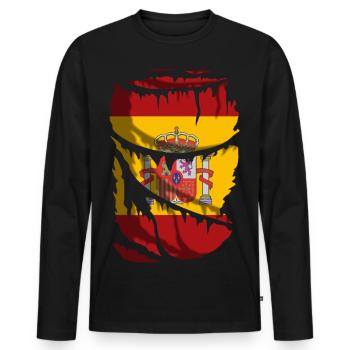 Drapeau de l’Espagne avec le bouclier, effet tissu cassé - T-shirt manches longues Premium bio Homme - noir - Devant - Nico (187cm)