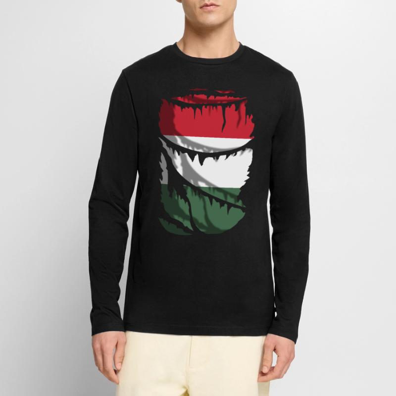 Flagge Ungarns, zerbrochener oder zerrissener Stoffeffekt Männer Premium Bio Langarmshirt