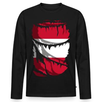Flag of Austria, broken or torn fabric effect - Men's Premium Organic Long Sleeve Shirt - black - Front - Nico (187cm)