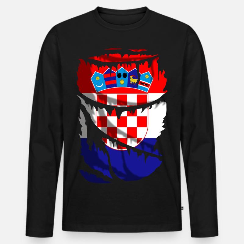 Flagge Kroatiens, zerbrochener oder zerrissener Stoffeffekt - Männer Premium Bio Langarmshirt - Schwarz