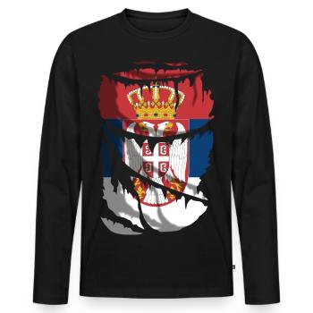 Flag of Serbia, broken or torn cloth effect - Men's Premium Organic Long Sleeve Shirt - black - Front - Nico (187cm)
