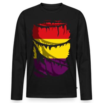 Drapeau républicain de l’Espagne, effet tissu cassé - T-shirt manches longues Premium bio Homme - noir - Devant - Nico (187cm)