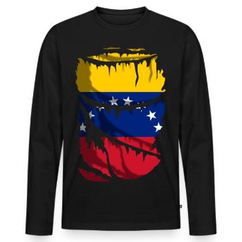 Drapeau du Venezuela, effet tissu déchiré, cassé - T-shirt manches longues Premium bio Homme - noir - Devant - Nico (187cm)