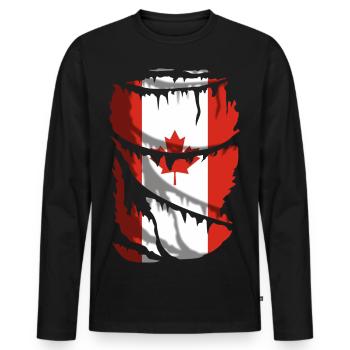 Flag of Canada, with broken fabric effect - Men's Premium Organic Long Sleeve Shirt - black - Front - Nico (187cm)