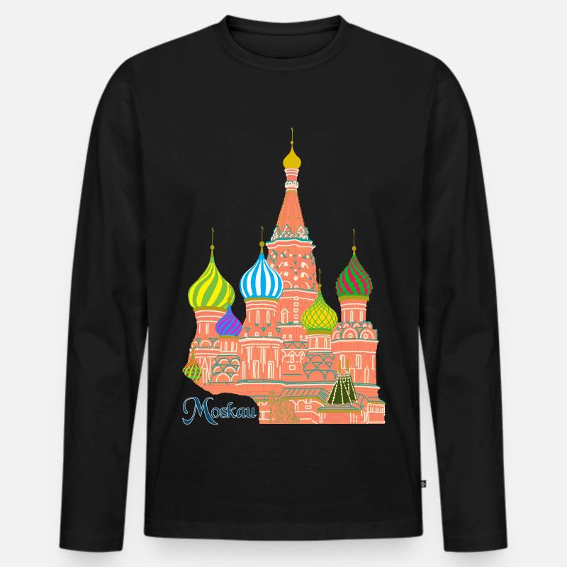 Moskau Basilius Kathedrale - Männer Premium Bio Langarmshirt - Schwarz