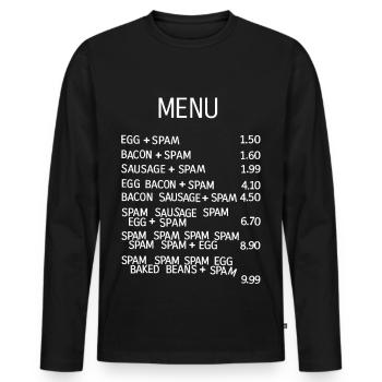 Menu Alimentaire Particulièrement Saugrenu - T-shirt manches longues Premium bio Homme - noir - Devant - Nico (187cm)