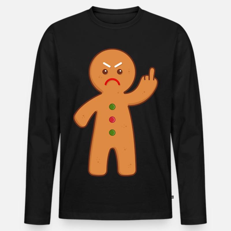 Lebkuchenmann Stinkefinger Mittelfinger - Männer Premium Bio Langarmshirt - Schwarz