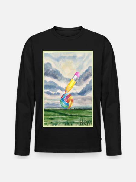 Paysage aquarelle avec boule - T-shirt manches longues Premium bio Homme - noir