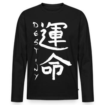 White Japanese Kanji for the word fate - Men's Premium Organic Long Sleeve Shirt - black - Front - Nico (187cm)