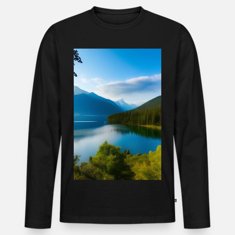 Landschaft mit See und Berge - Männer Premium Bio Langarmshirt - Schwarz