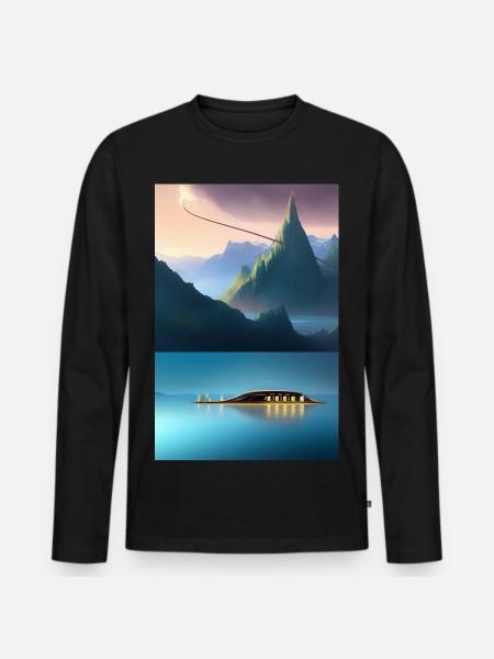 Landscape with lake, boat and mountains - Men's Premium Organic Long Sleeve Shirt - black