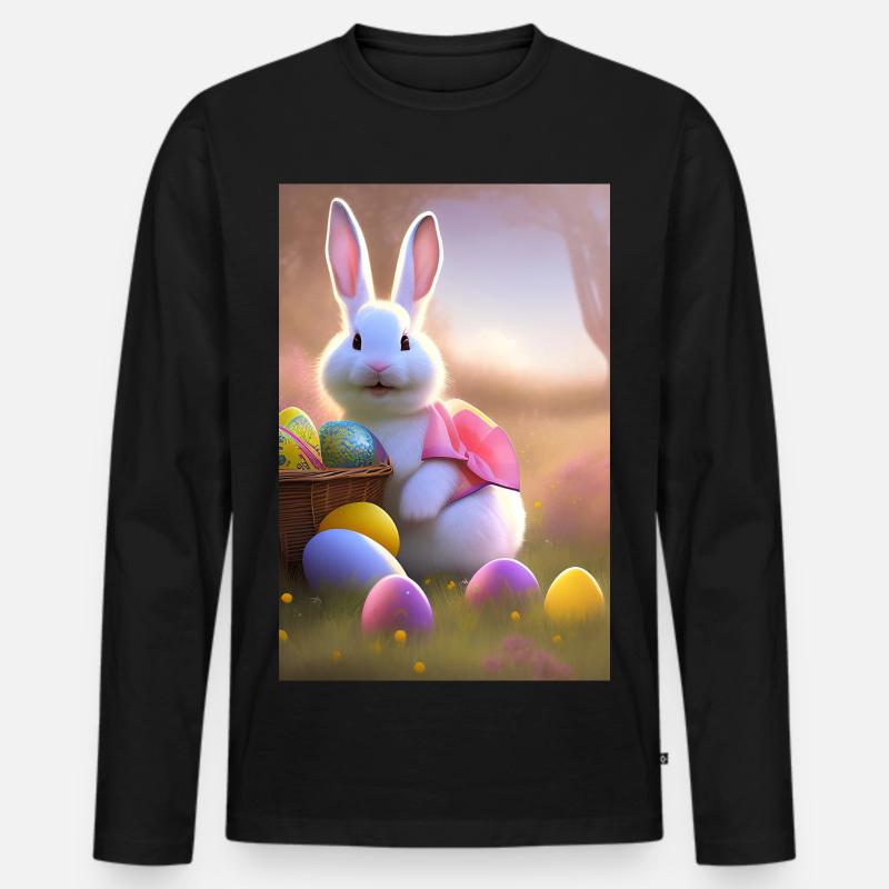 Osterhase mit Oster Eier - Männer Premium Bio Langarmshirt - Schwarz