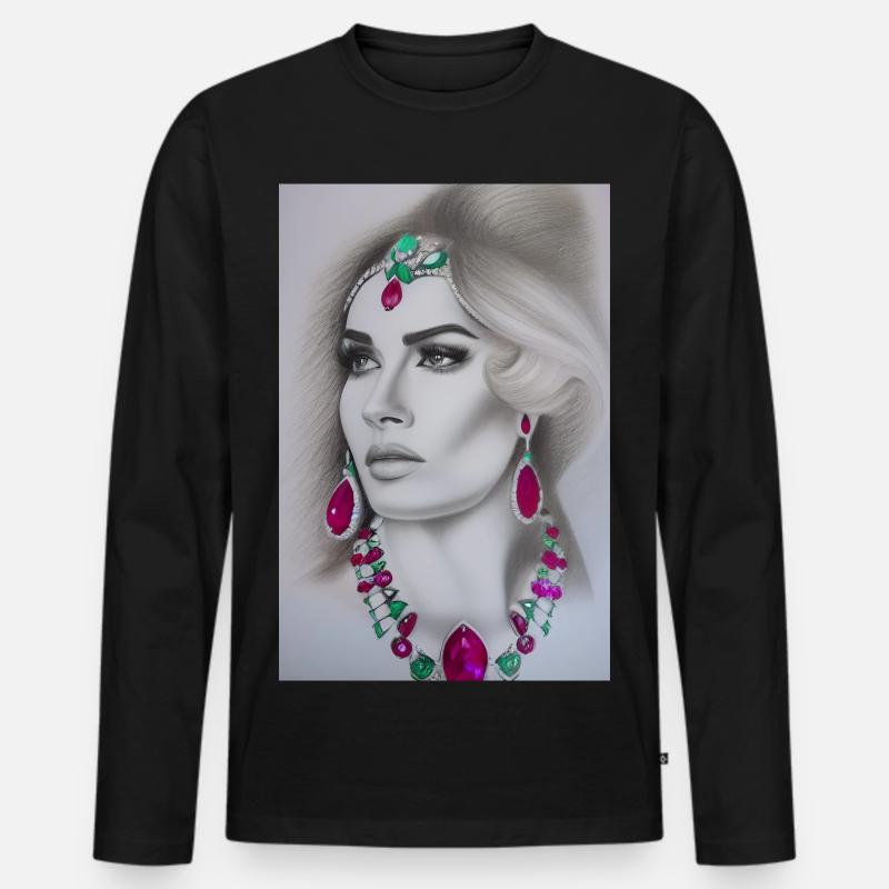 Frau mit Schmuck - Männer Premium Bio Langarmshirt - Schwarz