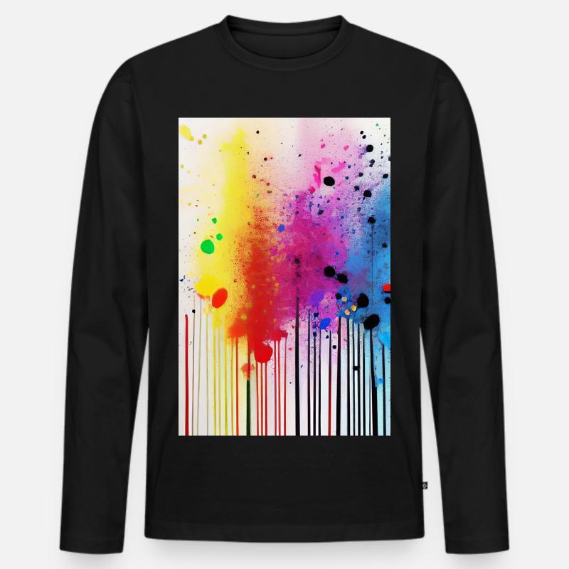 Farbspritzer und Linien - Männer Premium Bio Langarmshirt - Schwarz