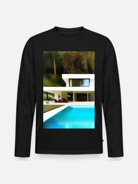 White villa with pool - Men's Premium Organic Long Sleeve Shirt - black