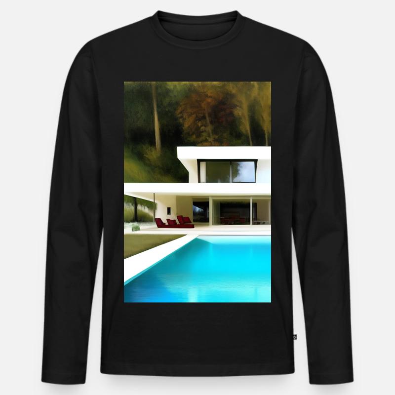 Weiße Villa mit Pool - Männer Premium Bio Langarmshirt - Schwarz