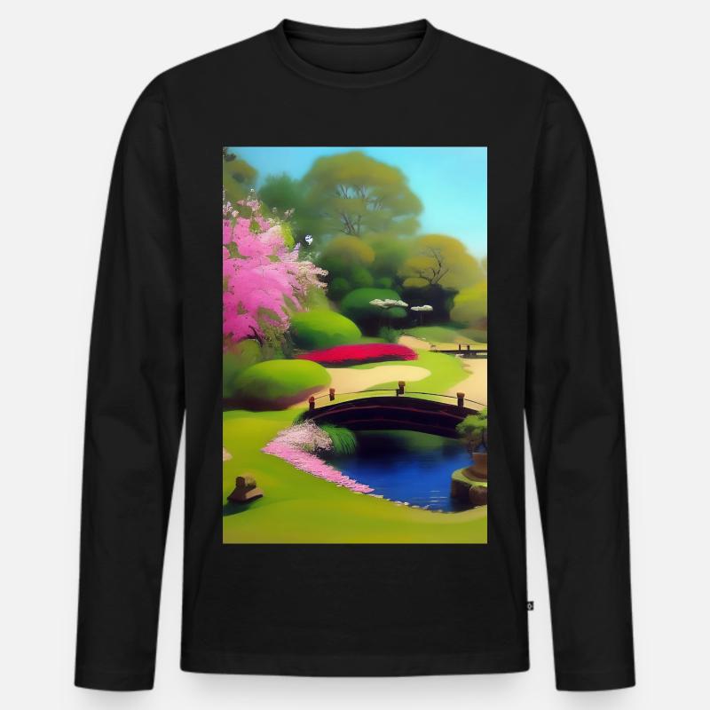 Chinesischer Zen Garten - Männer Premium Bio Langarmshirt - Schwarz