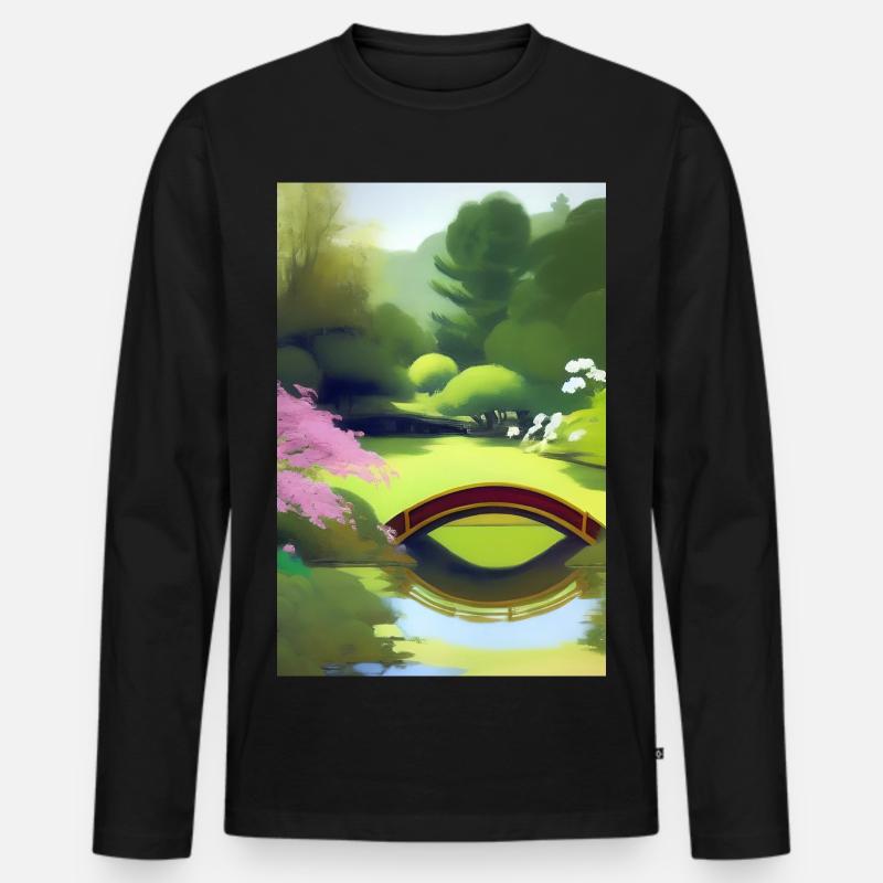 Chinesischer Zen Garten - Männer Premium Bio Langarmshirt - Schwarz