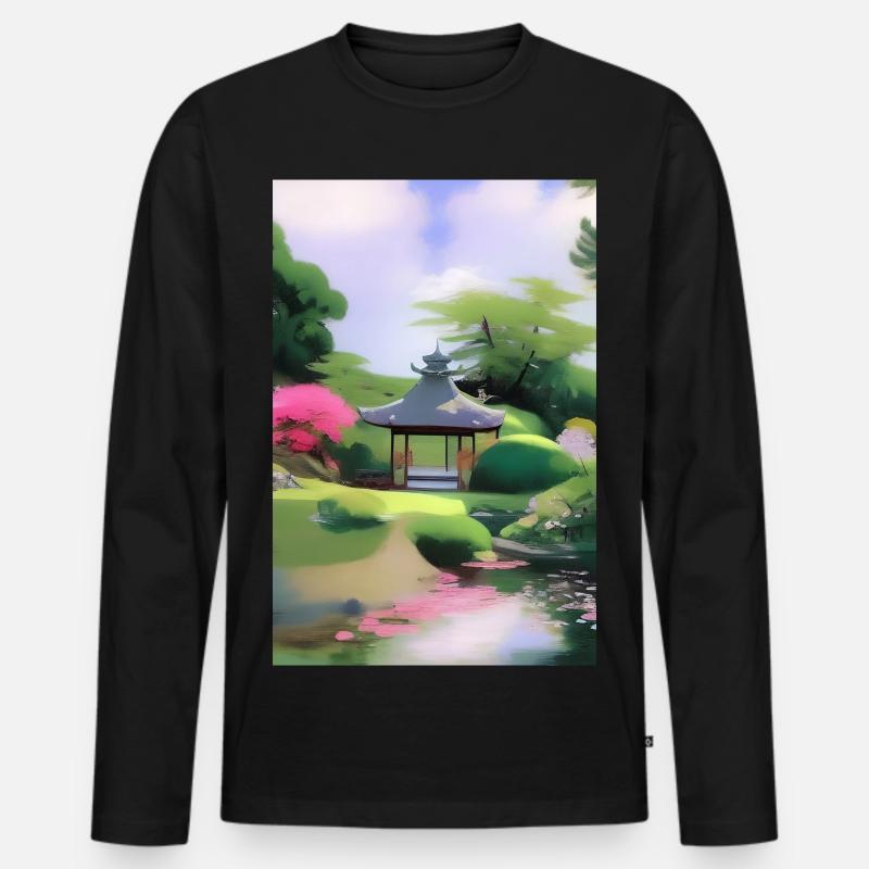 Chinesischer Zen Garten - Männer Premium Bio Langarmshirt - Schwarz
