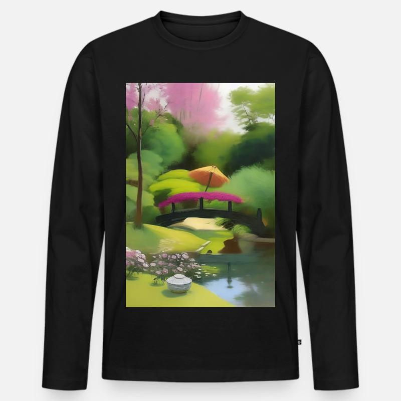Chinesischer Zen Garten - Männer Premium Bio Langarmshirt - Schwarz