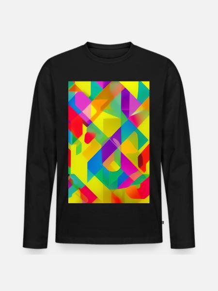 Retro Muster Bunt - Männer Premium Bio Langarmshirt - Schwarz