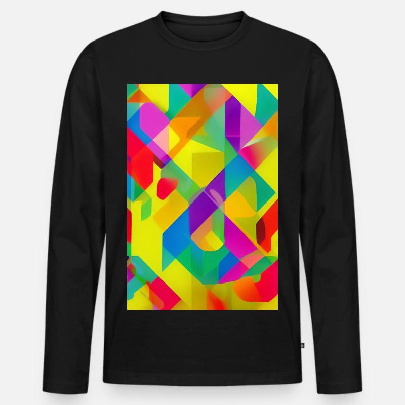 Retro Muster Bunt - Männer Premium Bio Langarmshirt - Schwarz