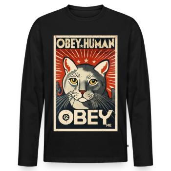 Obey Human affiche de propagande chat autoritaire - T-shirt manches longues Premium bio Homme - noir - Devant - Nico (187cm)